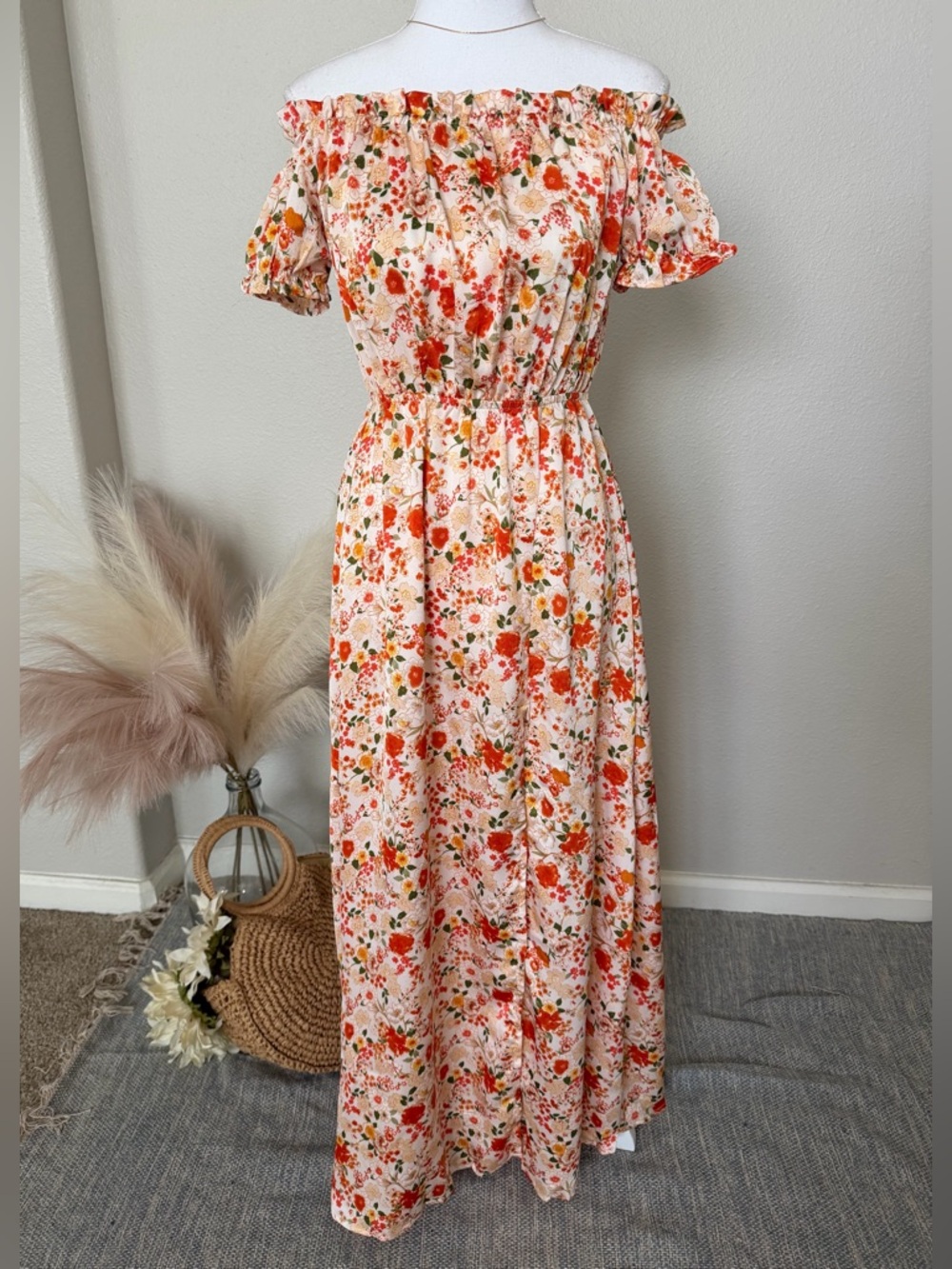 NEW HYFVE - Floral Off-Shoulder Dress in Peach Floral